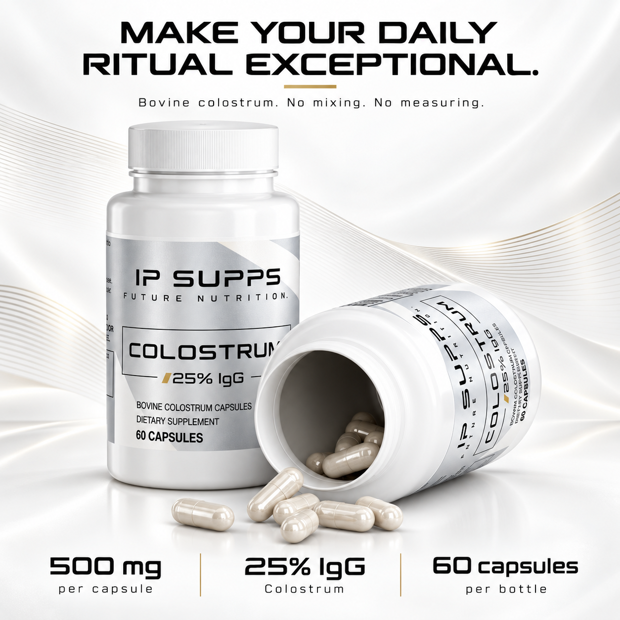 IP SUPPS Colostrum Capsules, 500 mg per capsule, 25% IgG, 60 capsules